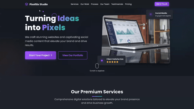 PixelSix Studios – Creative Agency Landing Page
